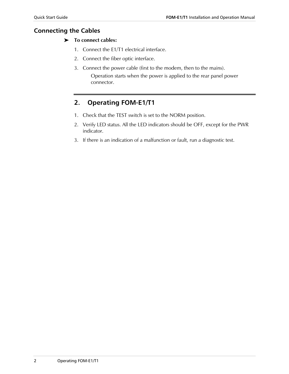 Connecting the cables, Operating fom-e1/t1 | RAD Data comm T1 User Manual | Page 12 / 46