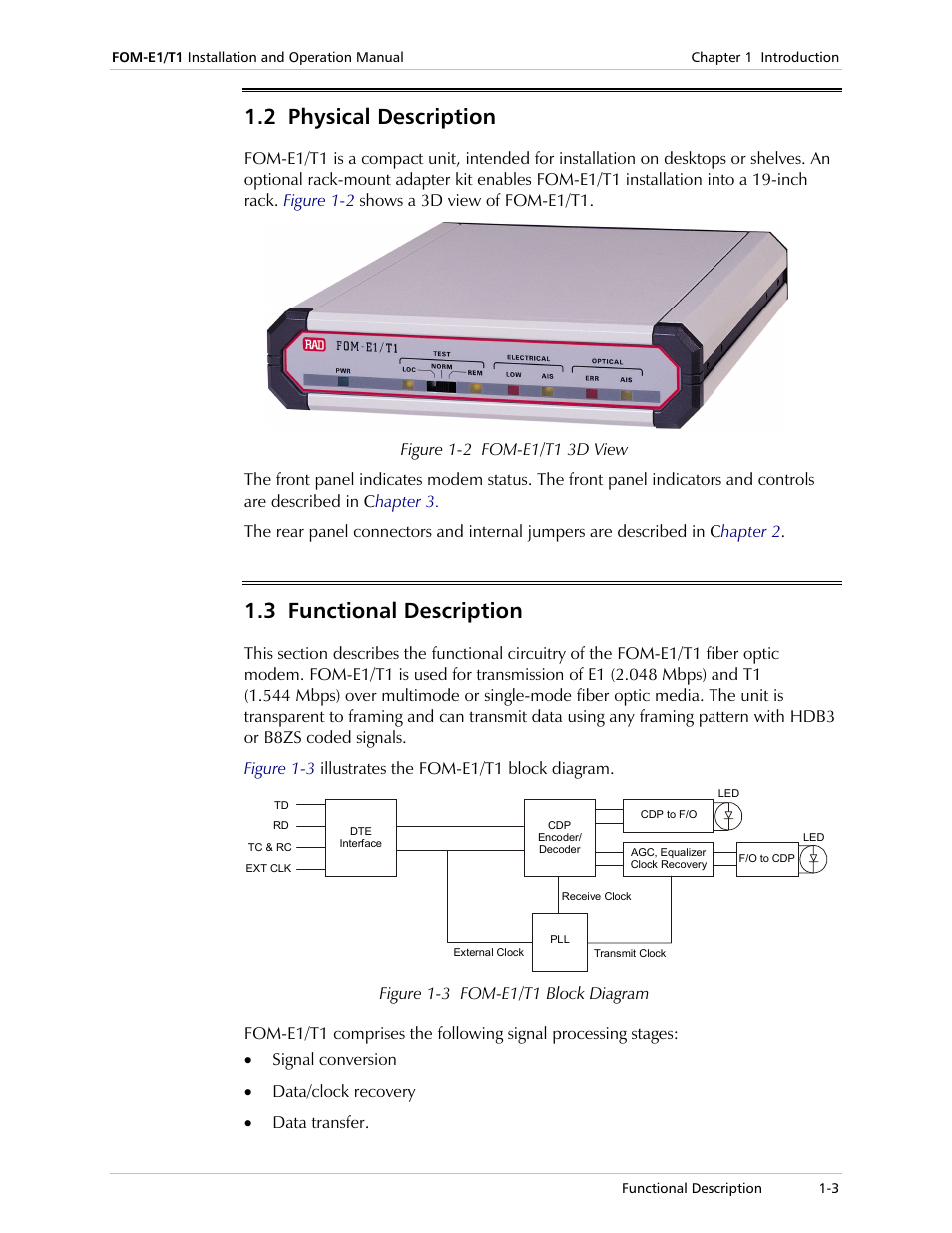 Physical description, Functional description, 2 physical description | 3 functional description | RAD Data comm T1 User Manual | Page 17 / 46