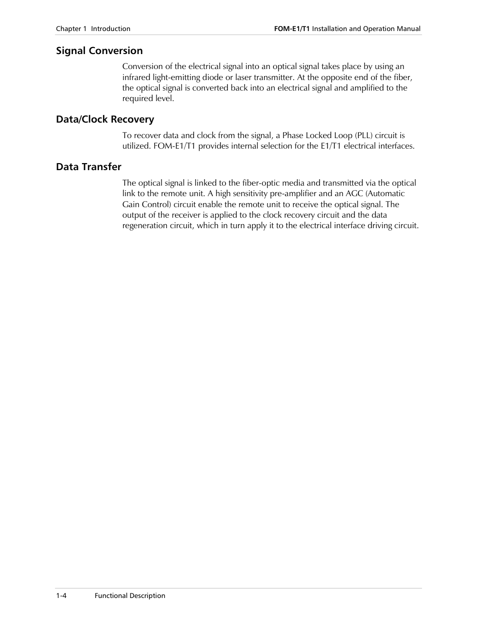 Signal conversion, Data/clock recovery, Data transfer | RAD Data comm T1 User Manual | Page 18 / 46