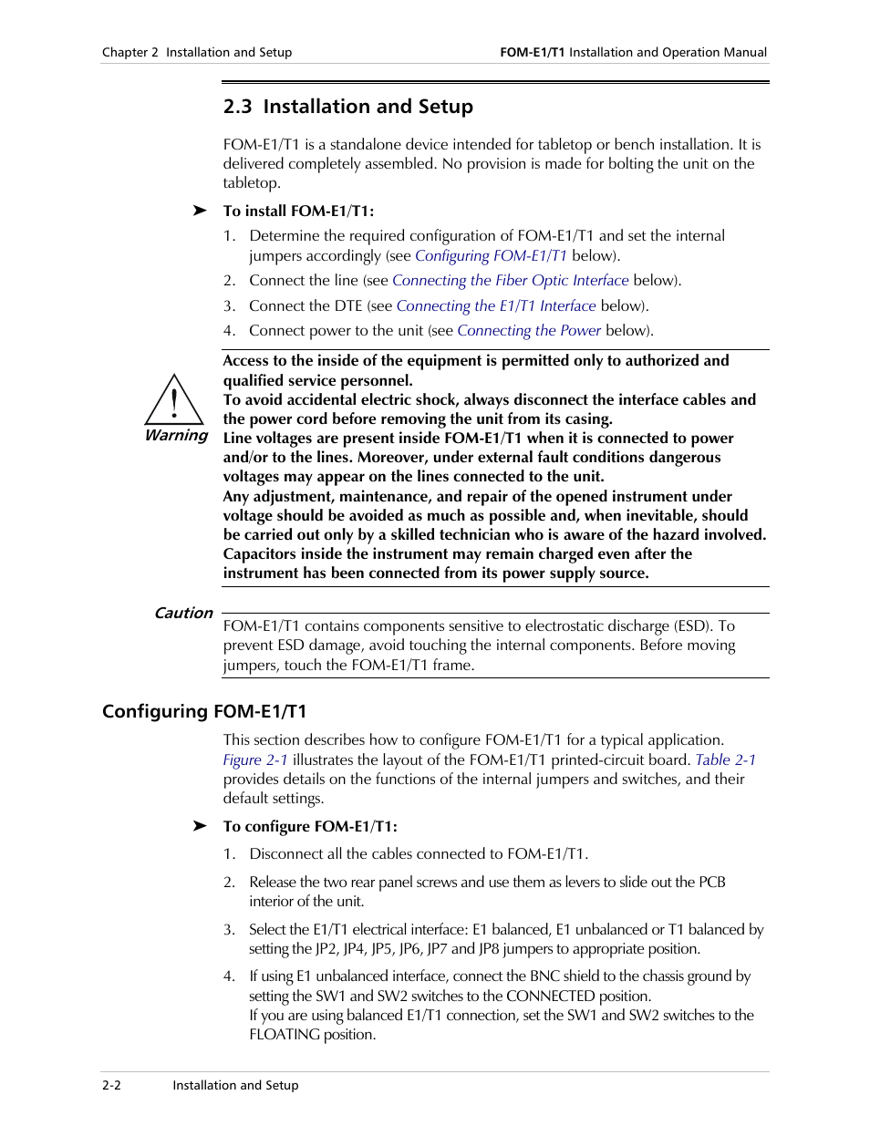 Installation and setup, Configuring fom-e1/t1, 3 installation and setup | RAD Data comm T1 User Manual | Page 22 / 46