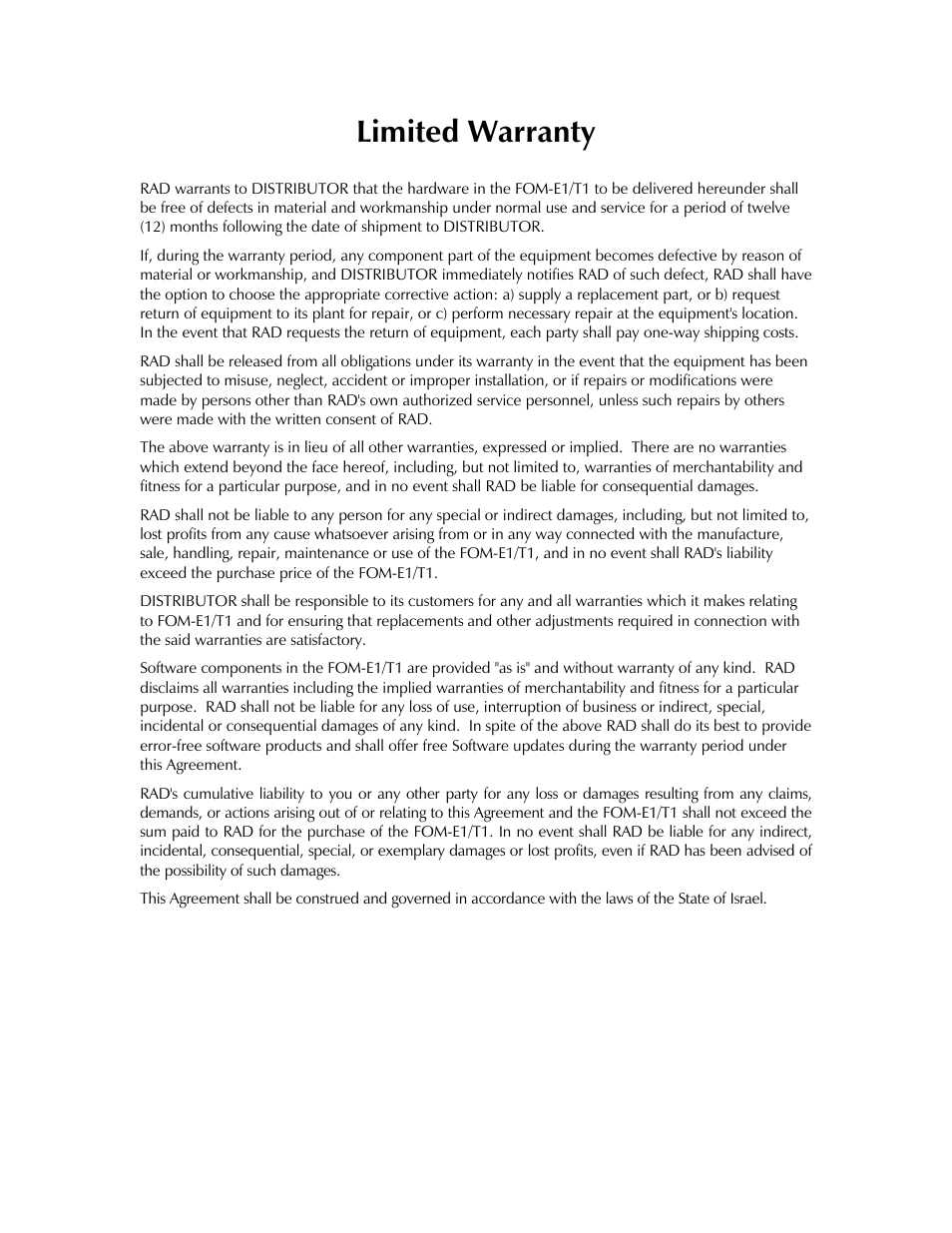 Limited warranty | RAD Data comm T1 User Manual | Page 4 / 46