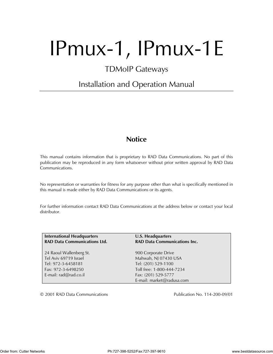 RAD Data comm IPmux-1 User Manual | 143 pages