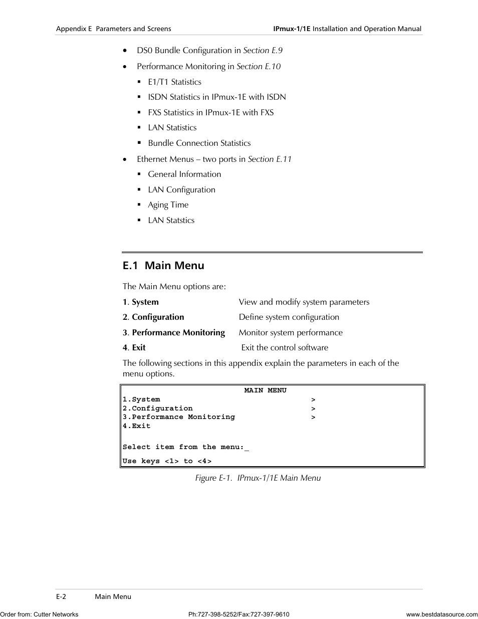 Main menu, E.1 main menu | RAD Data comm IPmux-1 User Manual | Page 100 / 143