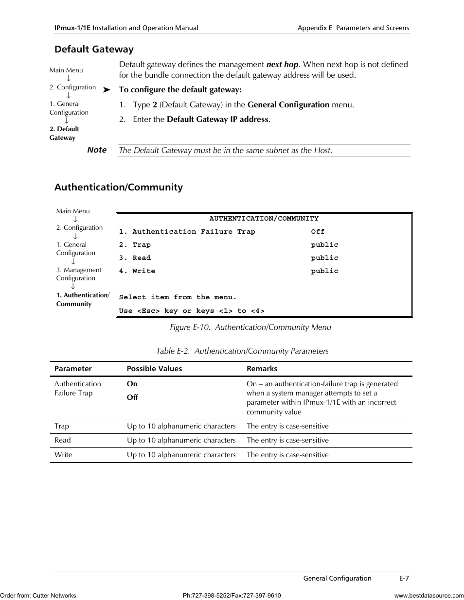 Default gateway, Authentication/community | RAD Data comm IPmux-1 User Manual | Page 105 / 143