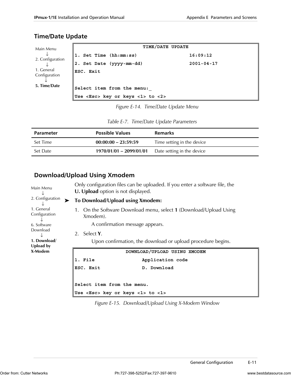 Time/date update, Download/upload using xmodem | RAD Data comm IPmux-1 User Manual | Page 109 / 143