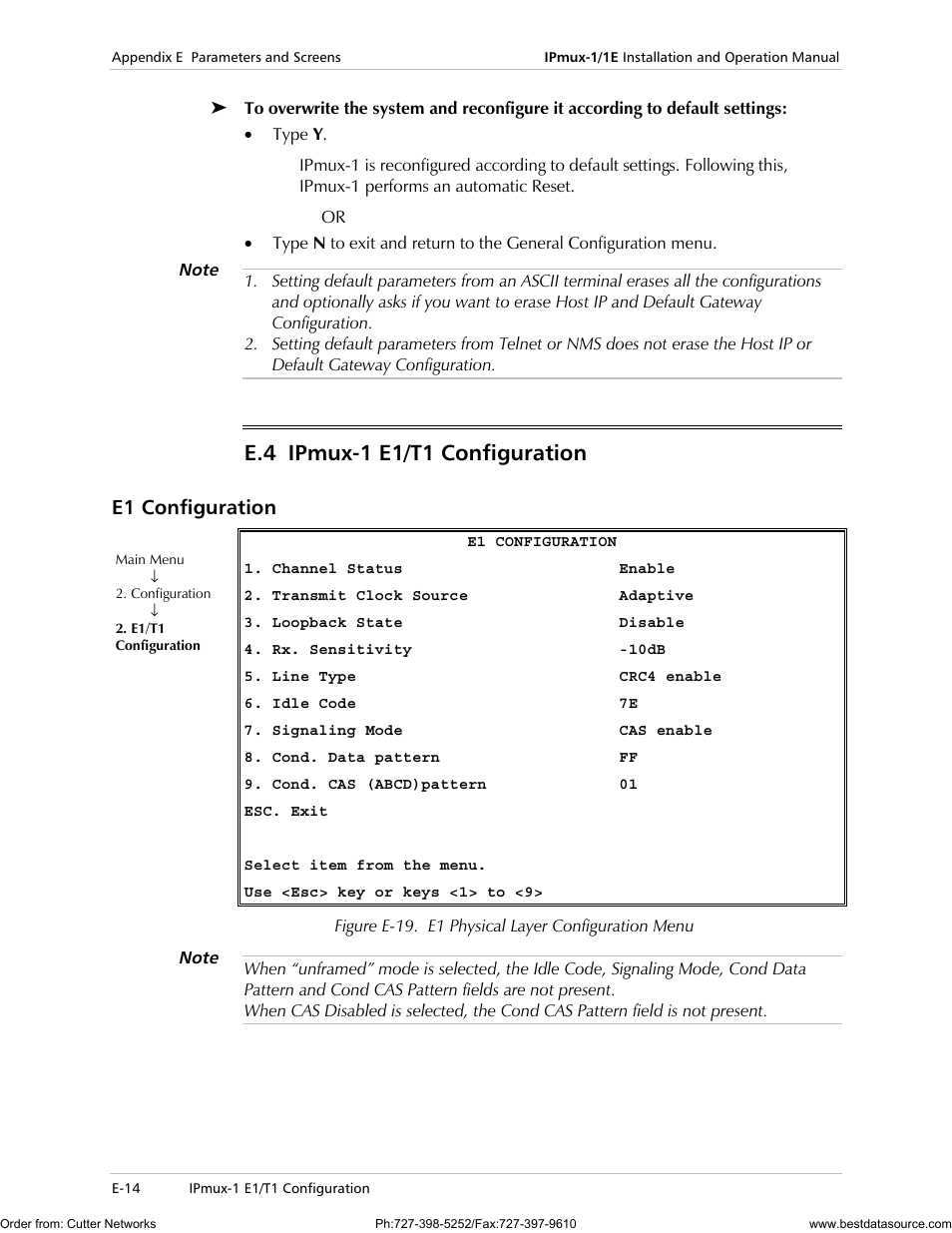 Ipmux-1 e1/t1 configuration, E1 configuration, E.4 ipmux-1 e1/t1 configuration | RAD Data comm IPmux-1 User Manual | Page 112 / 143