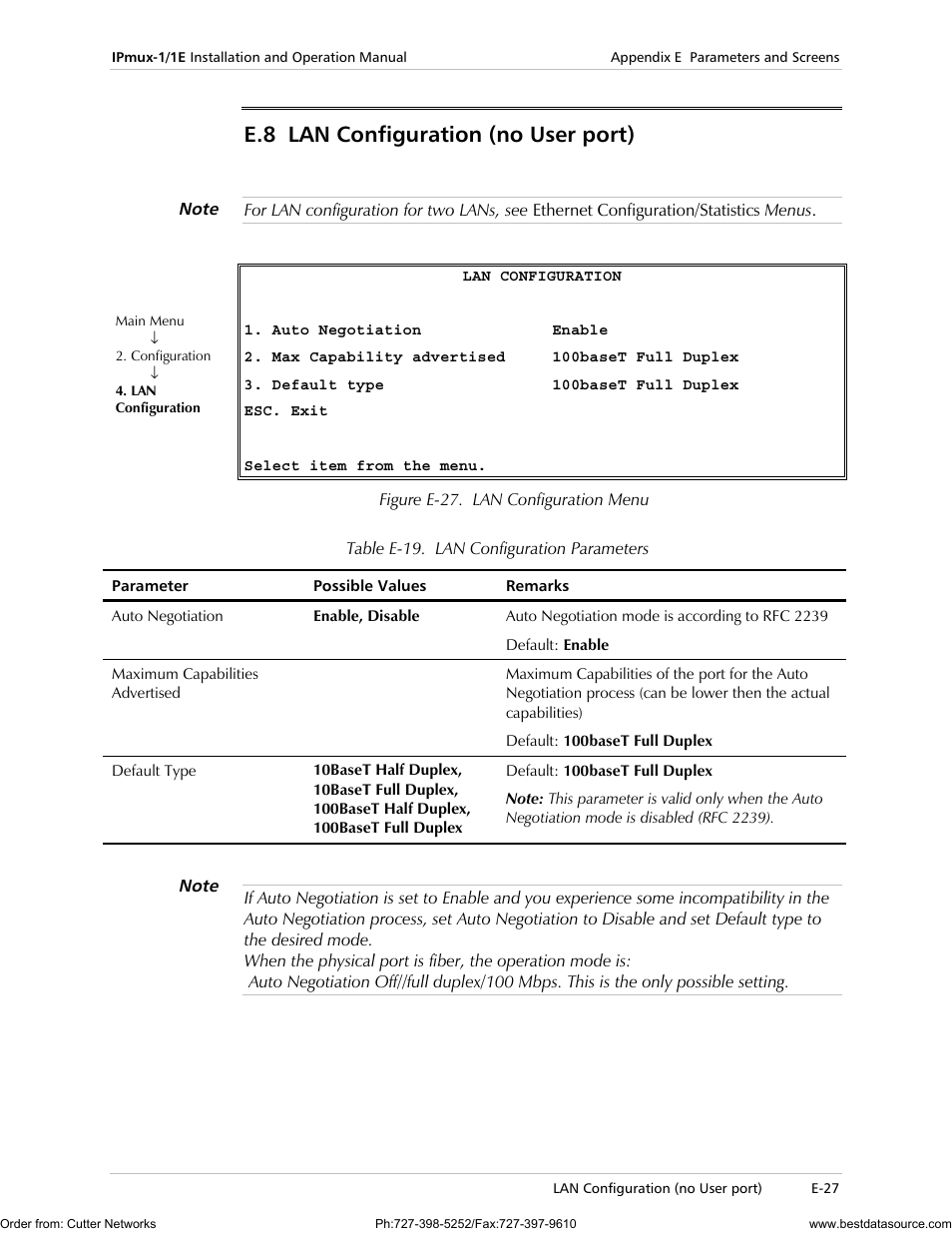 Lan configuration (no user port), E.8 lan configuration (no user port) | RAD Data comm IPmux-1 User Manual | Page 125 / 143