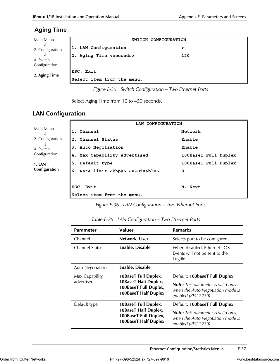 Aging time, Lan configuration | RAD Data comm IPmux-1 User Manual | Page 135 / 143