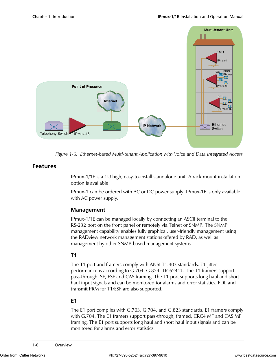 Features, Management | RAD Data comm IPmux-1 User Manual | Page 14 / 143