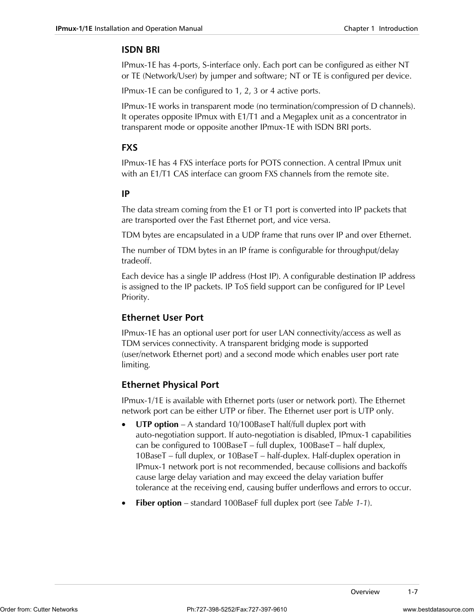 Isdn bri, Ethernet user port, Ethernet physical port | RAD Data comm IPmux-1 User Manual | Page 15 / 143