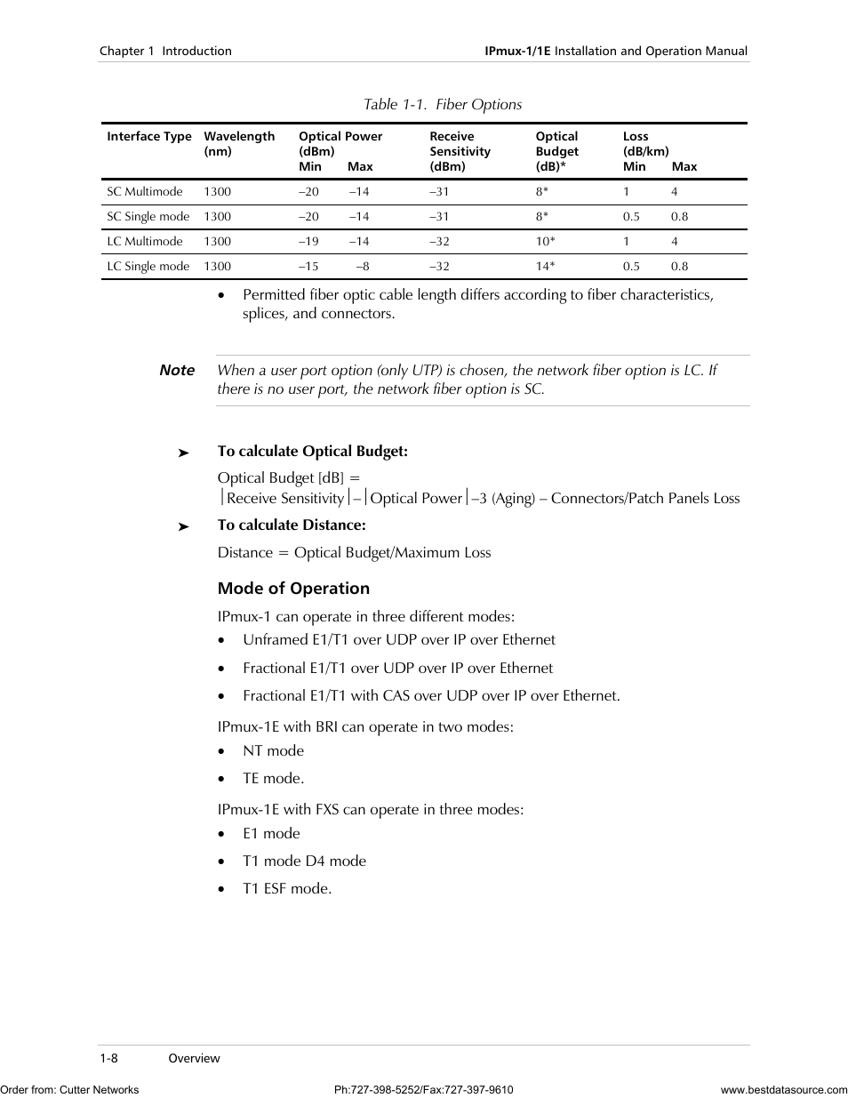 Mode of operation | RAD Data comm IPmux-1 User Manual | Page 16 / 143