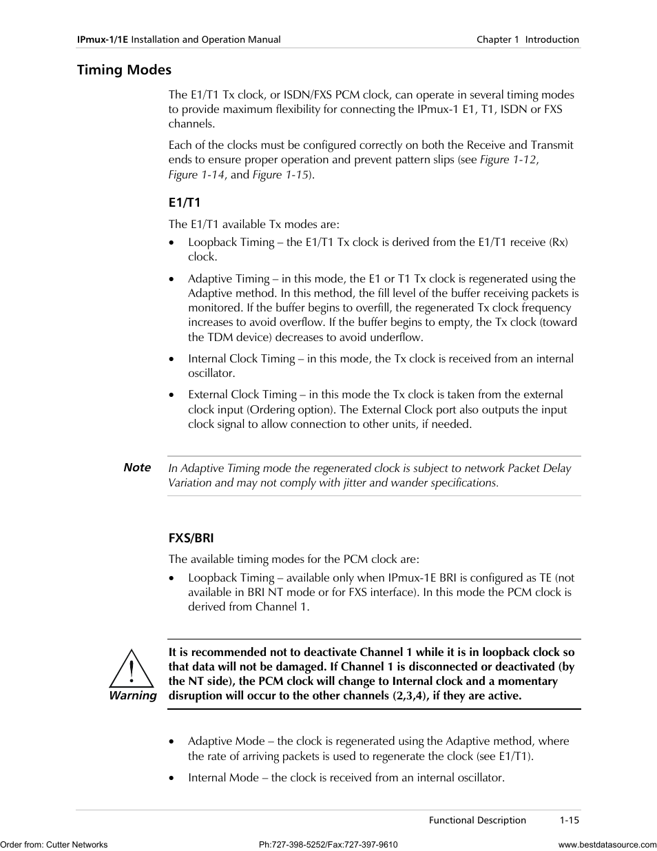 Timing modes, E1/t1, Fxs/bri | RAD Data comm IPmux-1 User Manual | Page 23 / 143