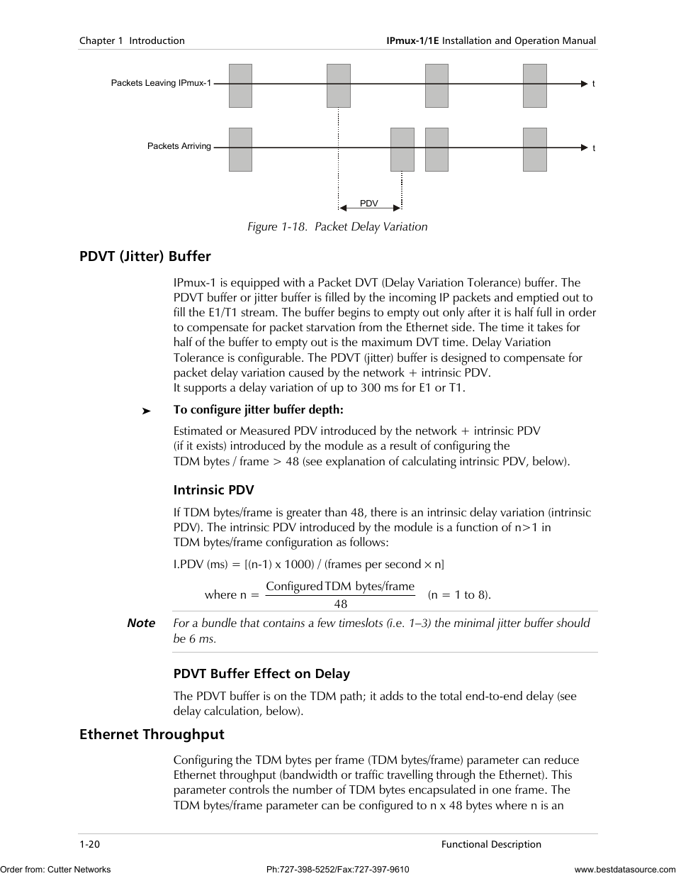 Pdvt (jitter) buffer, Intrinsic pdv, Pdvt buffer effect on delay | Ethernet throughput | RAD Data comm IPmux-1 User Manual | Page 28 / 143