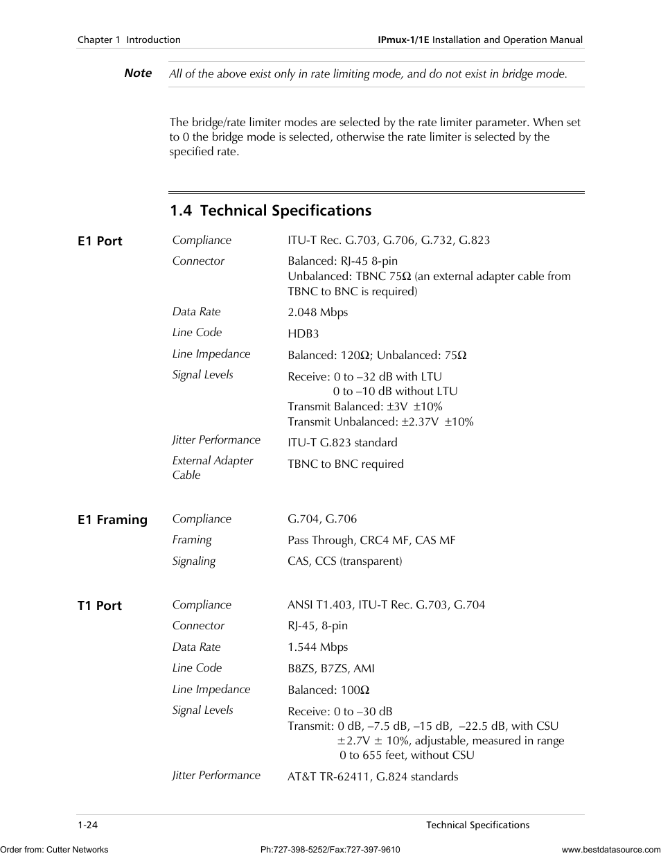 Technical specifications, 4 technical specifications | RAD Data comm IPmux-1 User Manual | Page 32 / 143