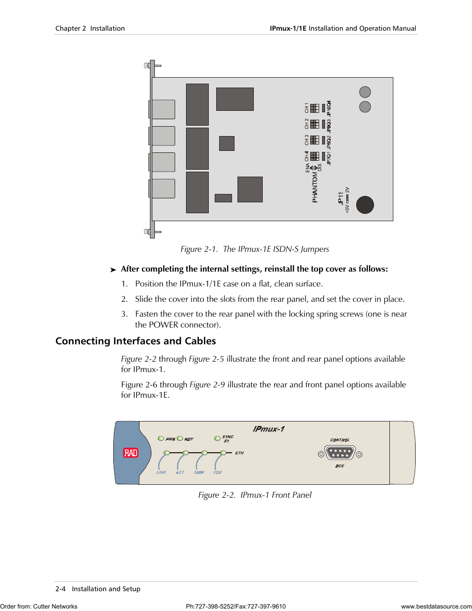 Connecting interfaces and cables | RAD Data comm IPmux-1 User Manual | Page 40 / 143