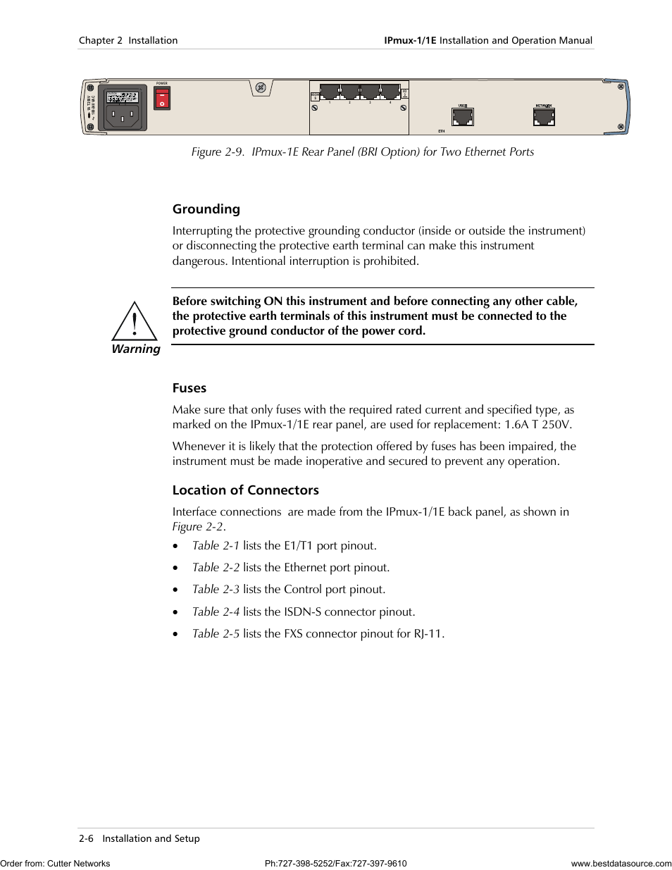 Grounding, Fuses, Location of connectors | RAD Data comm IPmux-1 User Manual | Page 42 / 143