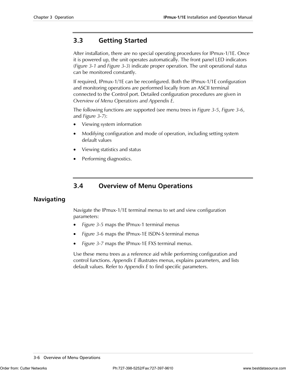 Getting started, Overview of menu operations, Navigating | 3 getting started, 4 overview of menu operations | RAD Data comm IPmux-1 User Manual | Page 52 / 143