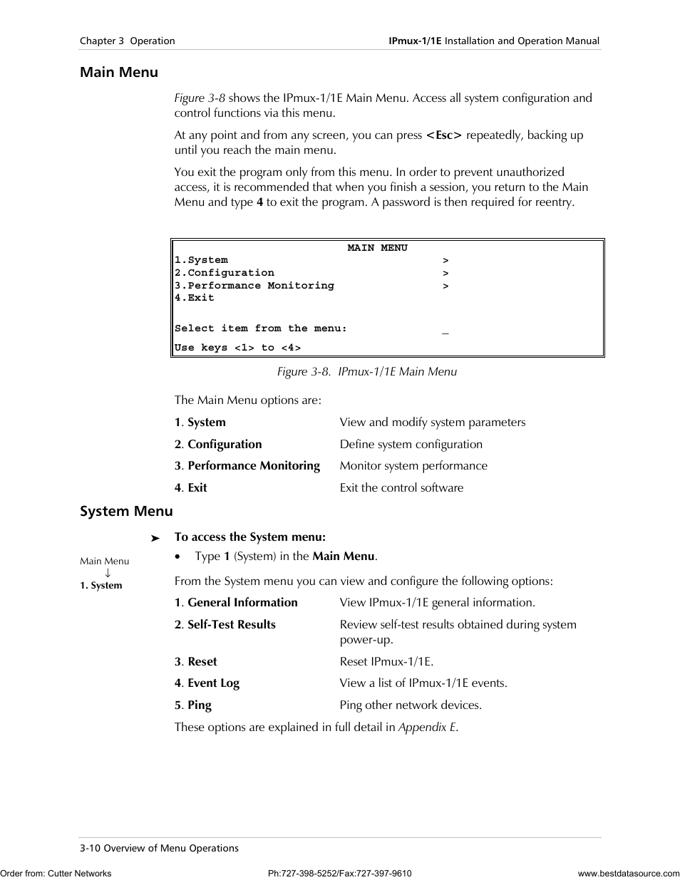 Main menu, System menu | RAD Data comm IPmux-1 User Manual | Page 56 / 143