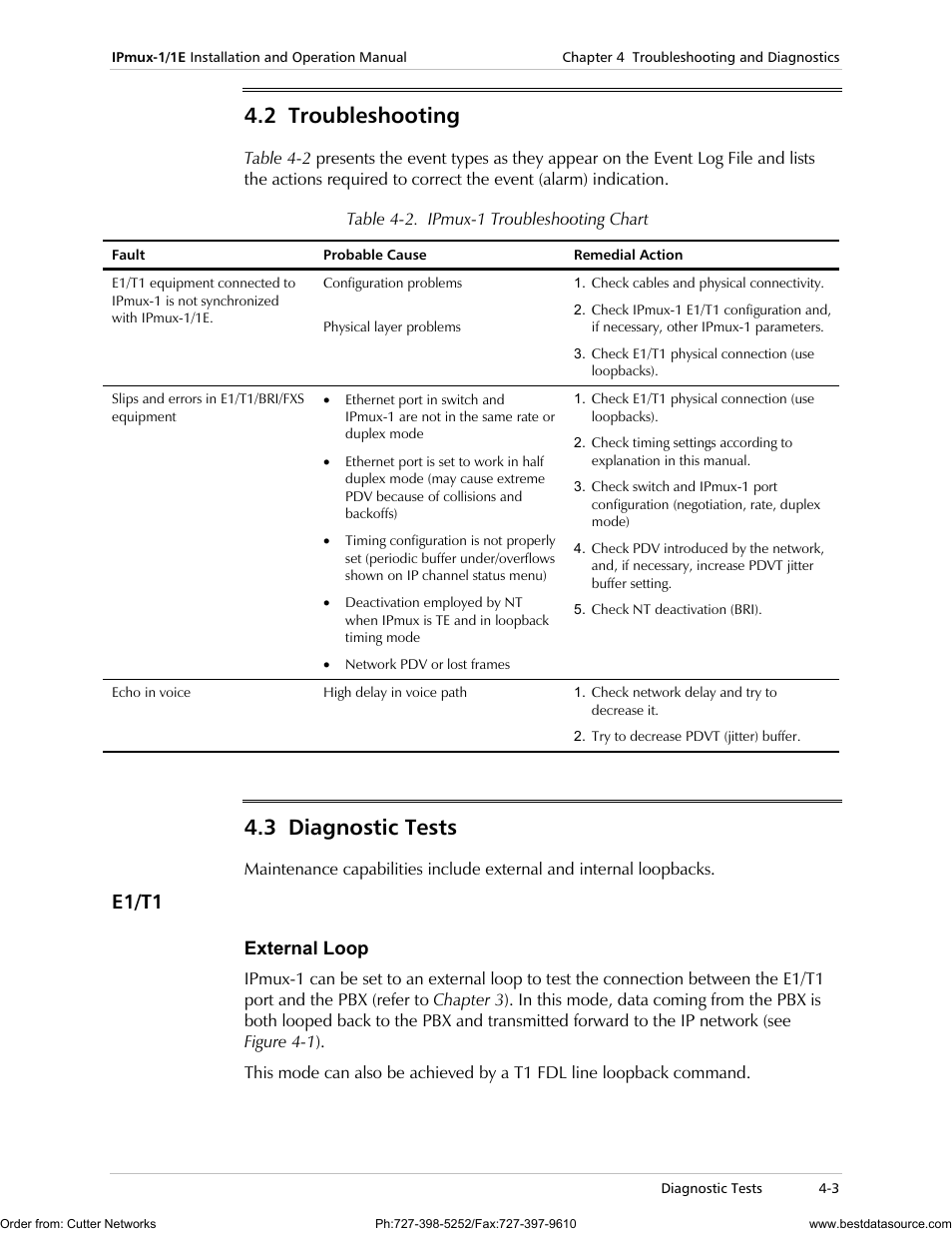 Troubleshooting, Diagnostic tests, E1/t1 | 2 troubleshooting, 3 diagnostic tests | RAD Data comm IPmux-1 User Manual | Page 63 / 143