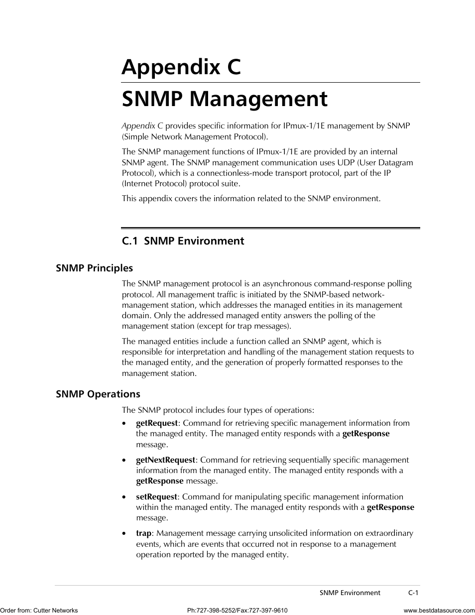 Snmp management, Snmp environment, Snmp principles | Snmp operations, Appendix c snmp management, C.1 snmp environment | RAD Data comm IPmux-1 User Manual | Page 91 / 143