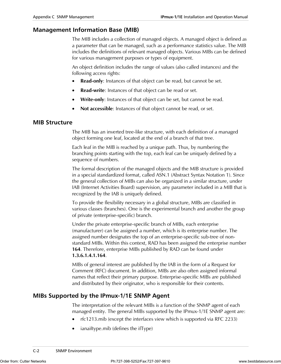 Management information base (mib), Mib structure, Mibs supported by the ipmux-1/1e snmp agent | RAD Data comm IPmux-1 User Manual | Page 92 / 143