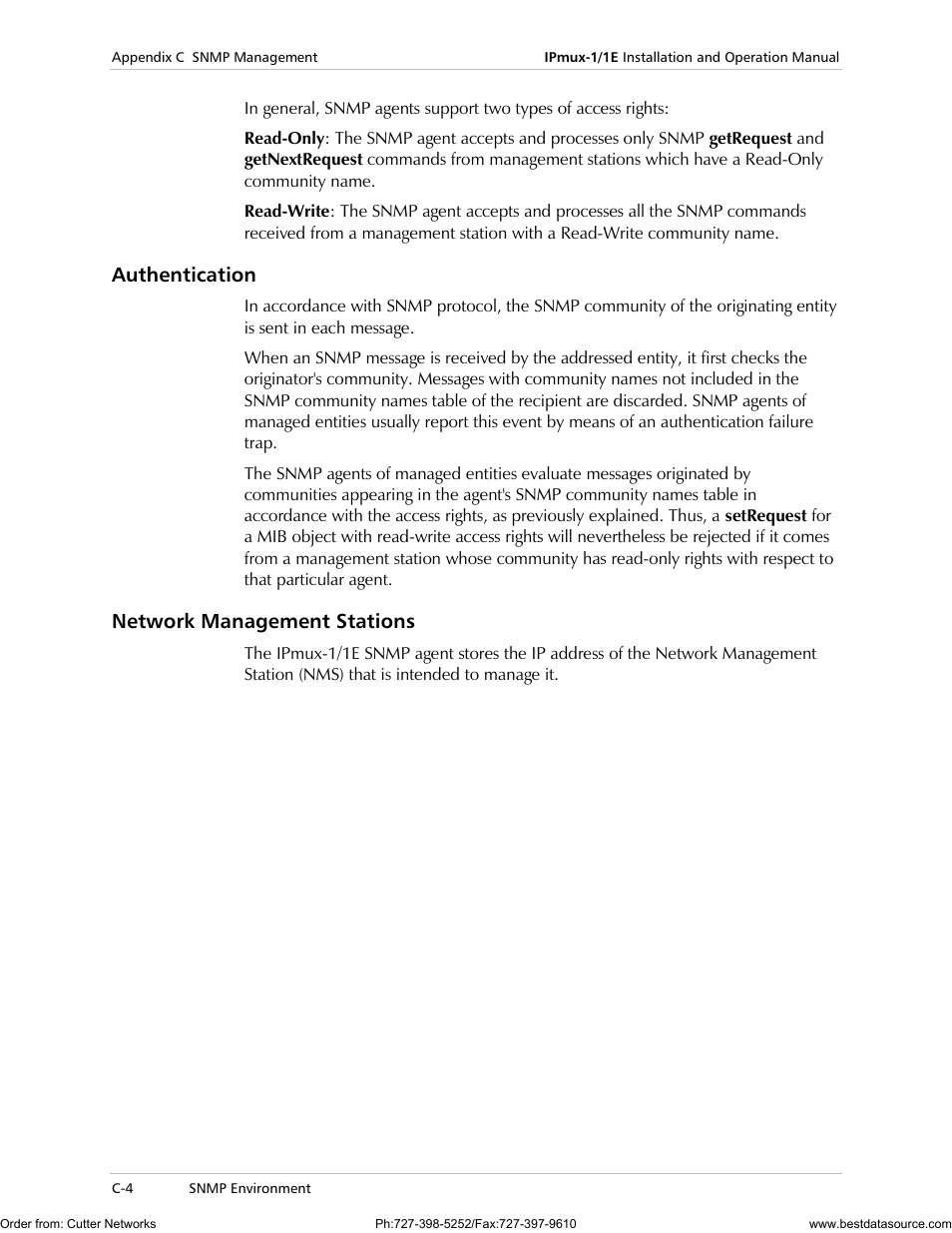 Authentication, Network management stations | RAD Data comm IPmux-1 User Manual | Page 94 / 143