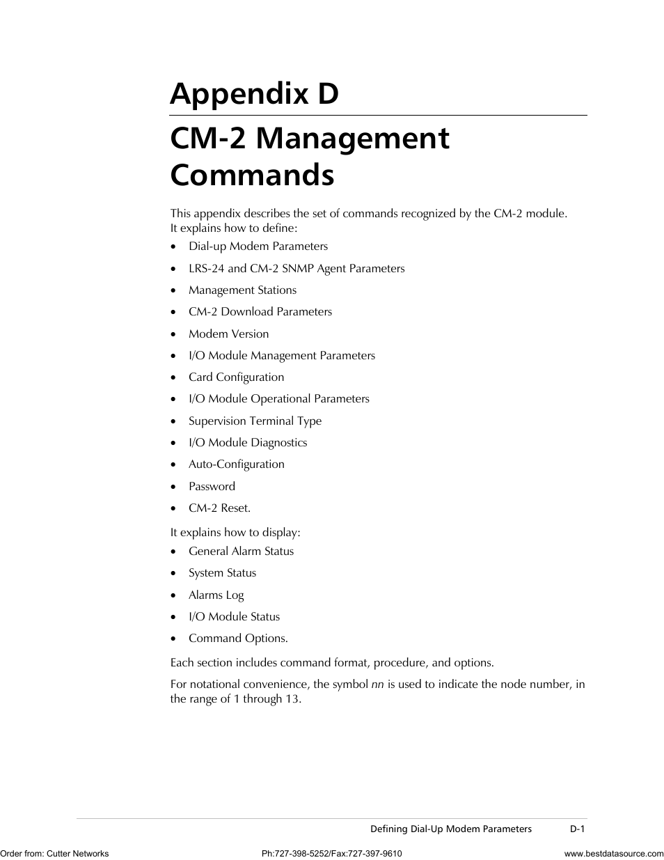 Cm-2 management commands, Appendix d cm-2 management commands | RAD Data comm LRS-24 User Manual | Page 103 / 150