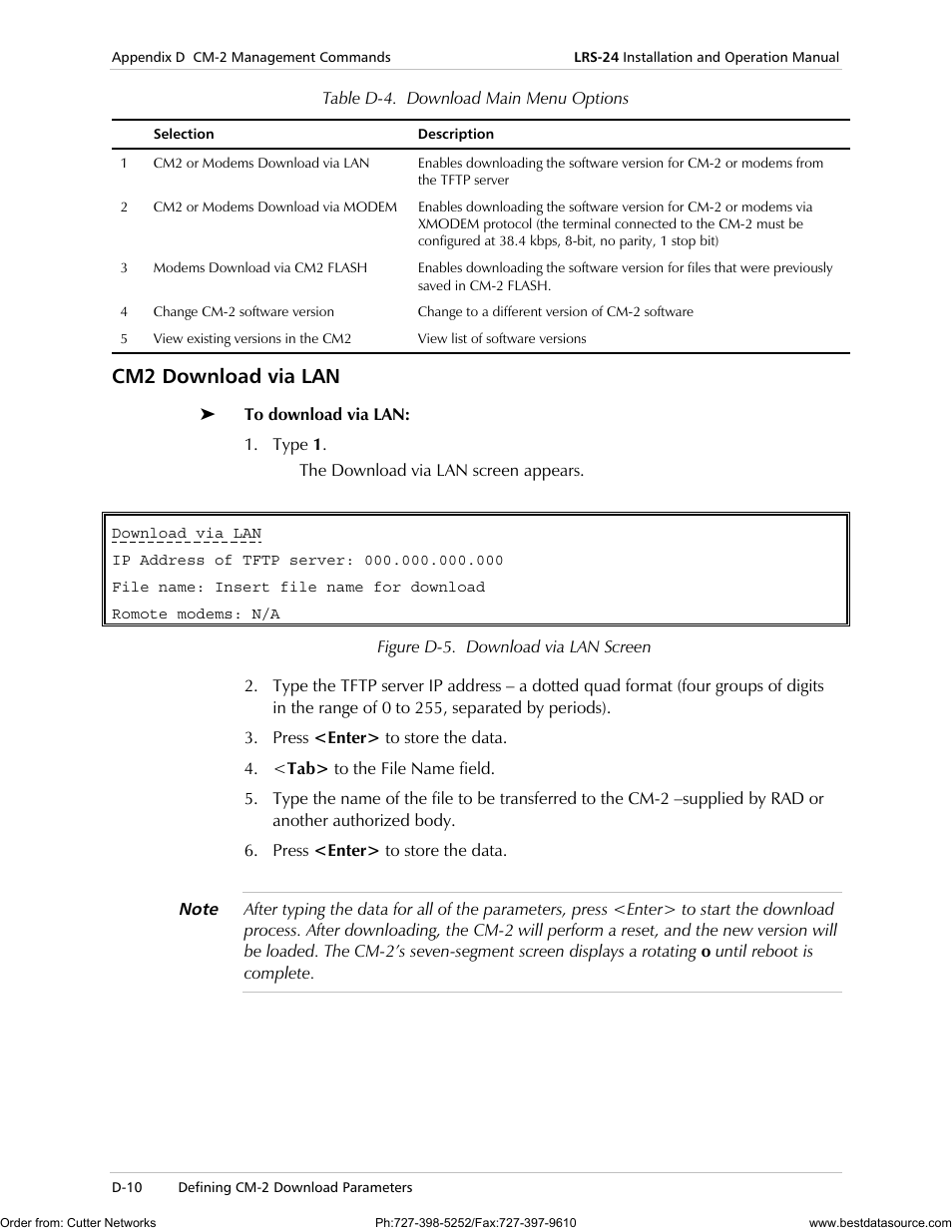 Cm2 download via lan | RAD Data comm LRS-24 User Manual | Page 112 / 150