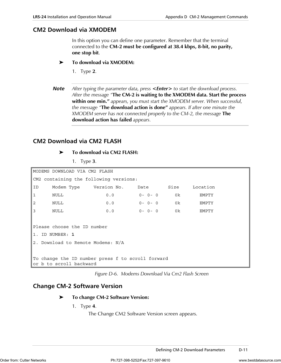 Cm2 download via xmodem, Cm2 download via cm2 flash, Change cm-2 software version | RAD Data comm LRS-24 User Manual | Page 113 / 150