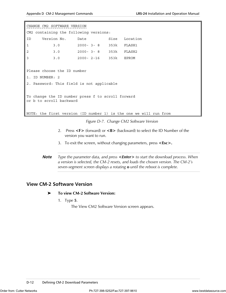 View cm-2 software version | RAD Data comm LRS-24 User Manual | Page 114 / 150