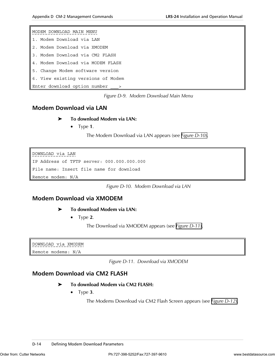 Modem download via lan, Modem download via xmodem, Modem download via cm2 flash | RAD Data comm LRS-24 User Manual | Page 116 / 150