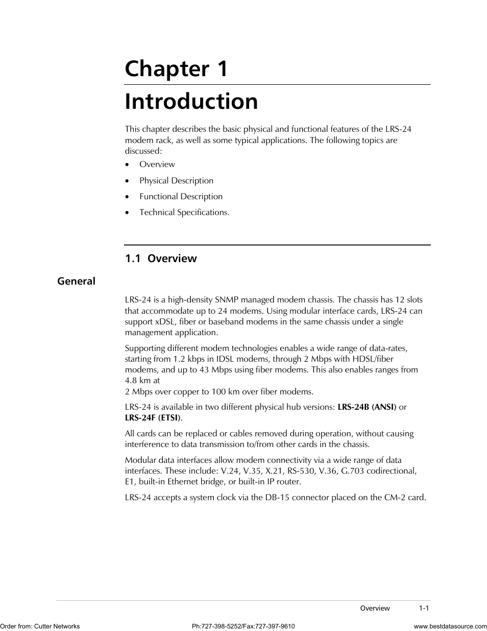 Introduction, Chapter 1 introduction | RAD Data comm LRS-24 User Manual | Page 13 / 150