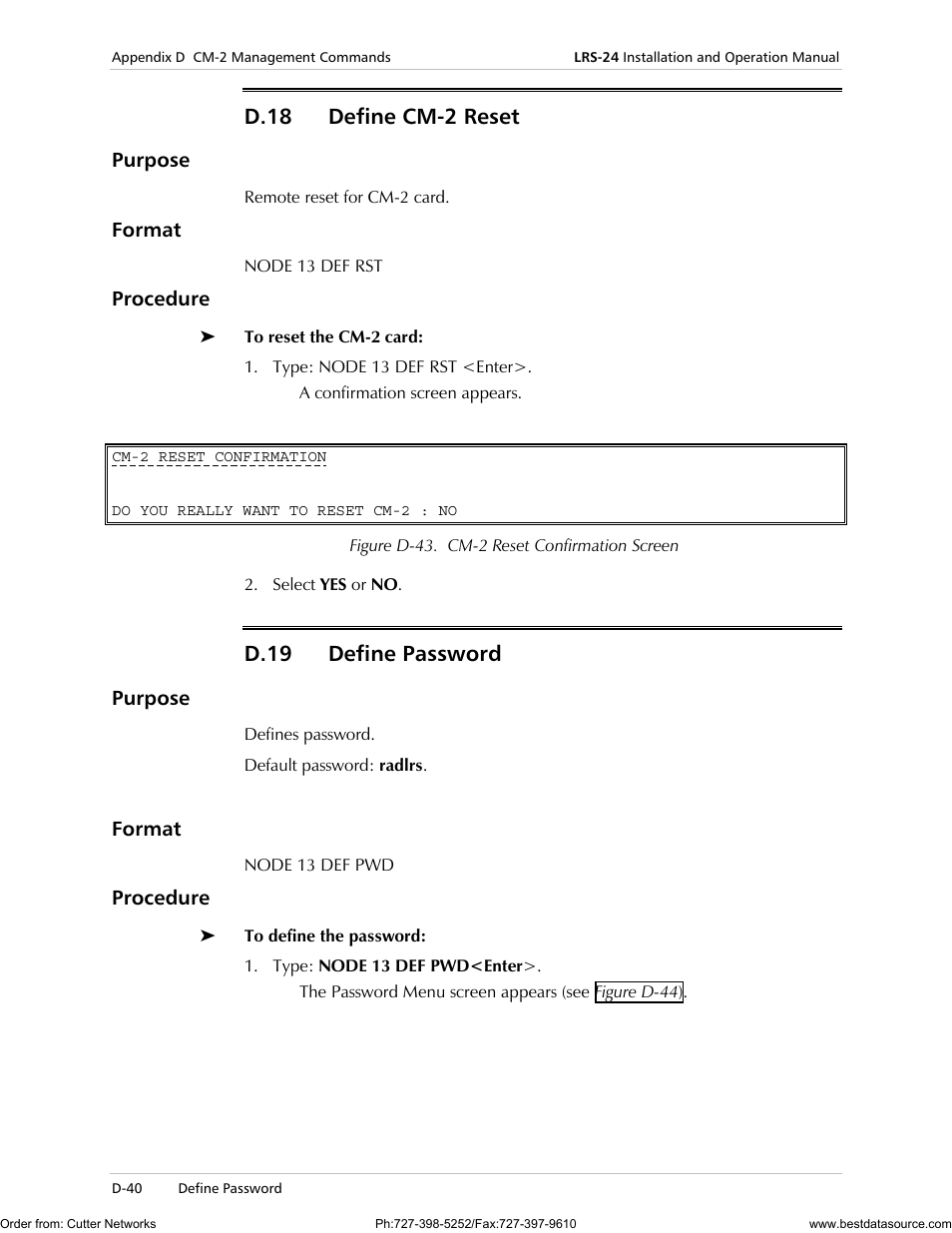 D.18 define cm-2 reset, D.19 define password | RAD Data comm LRS-24 User Manual | Page 142 / 150