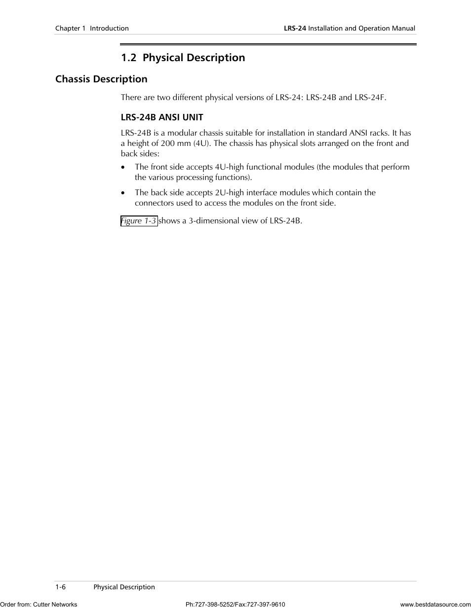 2 physical description, Chassis description | RAD Data comm LRS-24 User Manual | Page 18 / 150