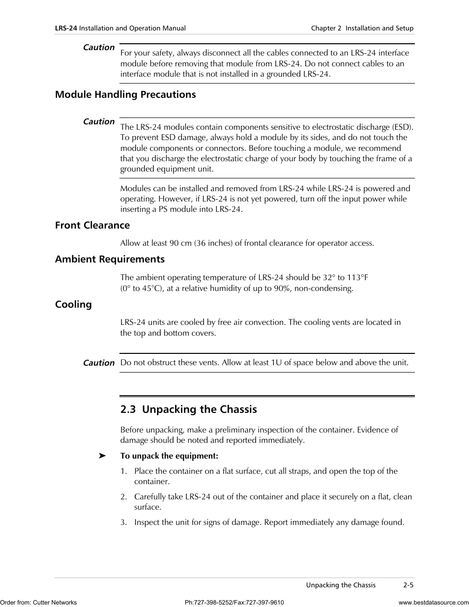 3 unpacking the chassis | RAD Data comm LRS-24 User Manual | Page 33 / 150