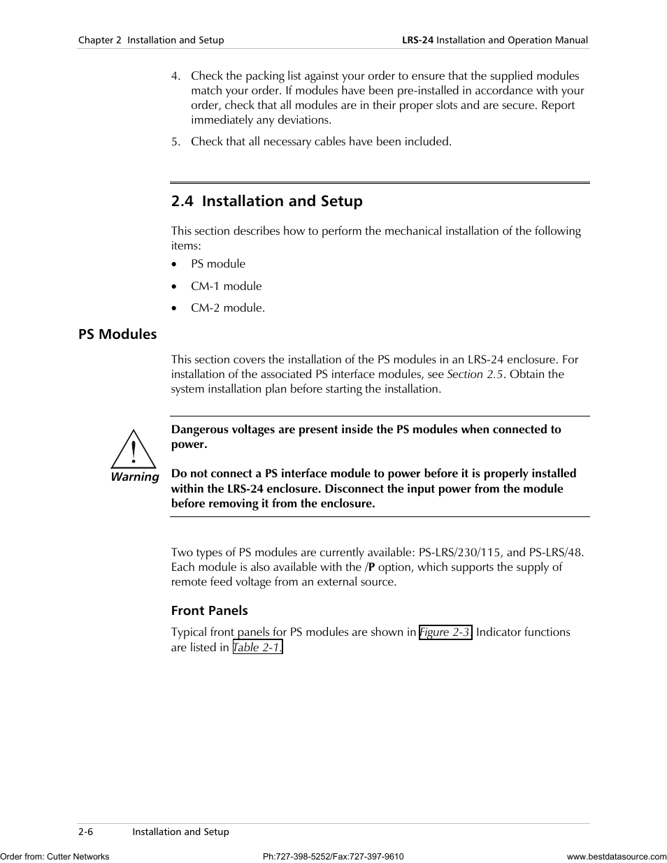 4 installation and setup, Ps modules | RAD Data comm LRS-24 User Manual | Page 34 / 150