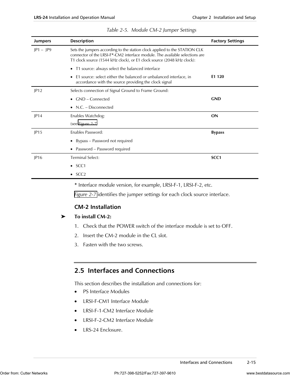 5 interfaces and connections, Cm-2 installation | RAD Data comm LRS-24 User Manual | Page 43 / 150