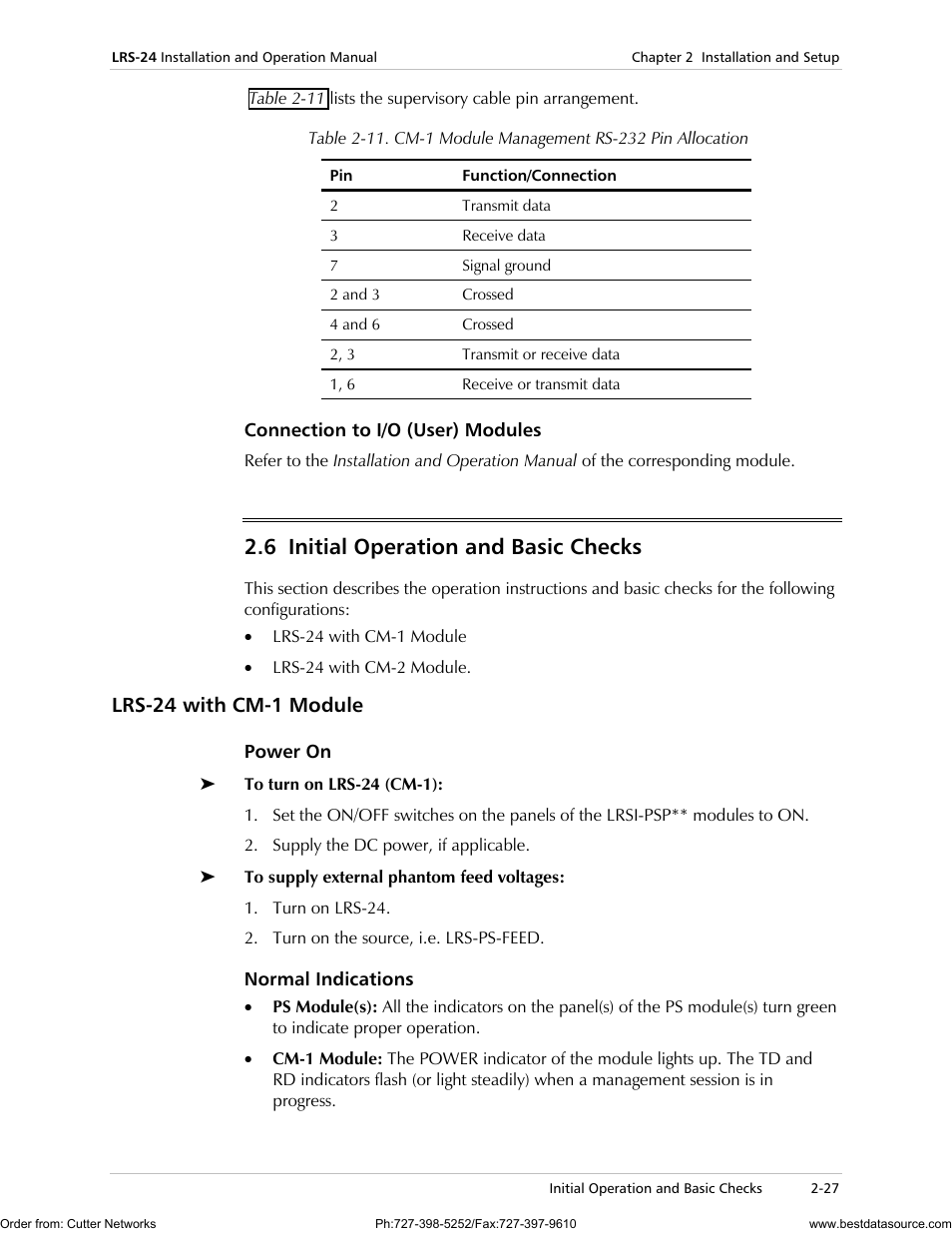 6 initial operation and basic checks, Lrs-24 with cm-1 module | RAD Data comm LRS-24 User Manual | Page 55 / 150