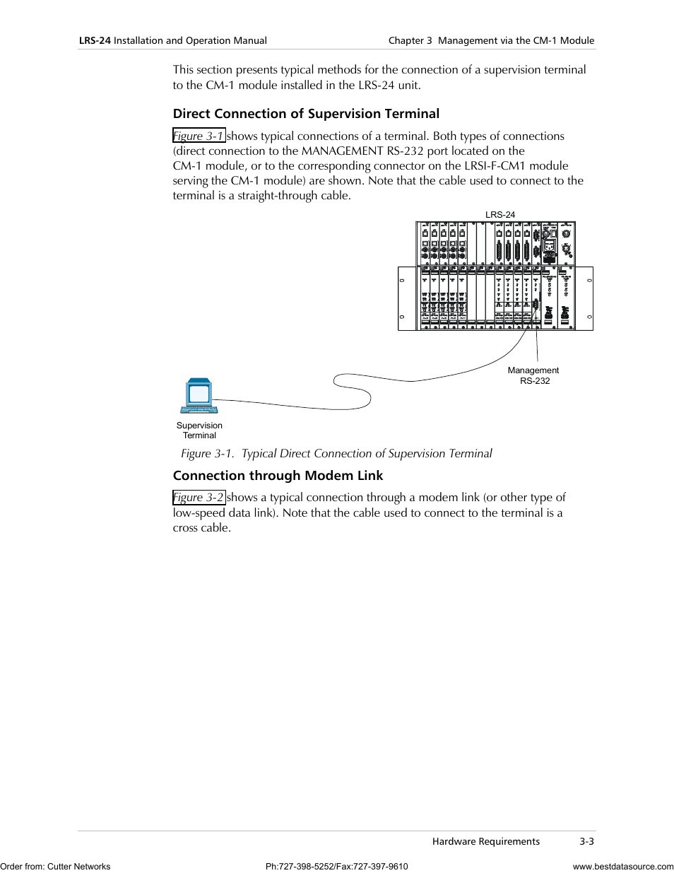 Direct connection of supervision terminal, Connection through modem link | RAD Data comm LRS-24 User Manual | Page 61 / 150