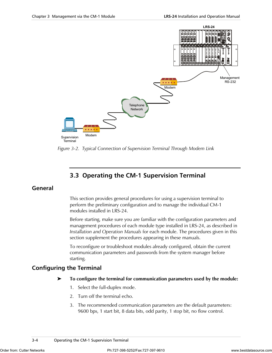 3 operating the cm-1 supervision terminal, General, Configuring the terminal | RAD Data comm LRS-24 User Manual | Page 62 / 150