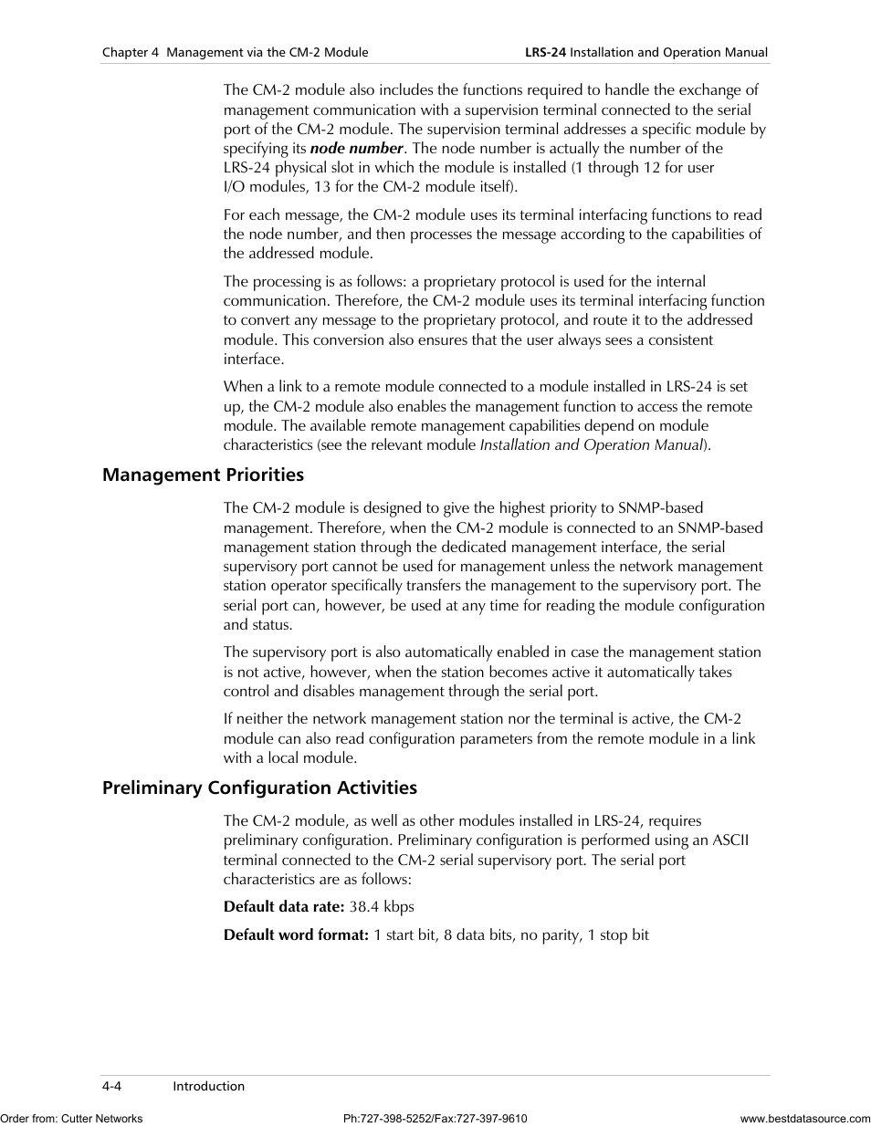 Management priorities, Preliminary configuration activities | RAD Data comm LRS-24 User Manual | Page 68 / 150