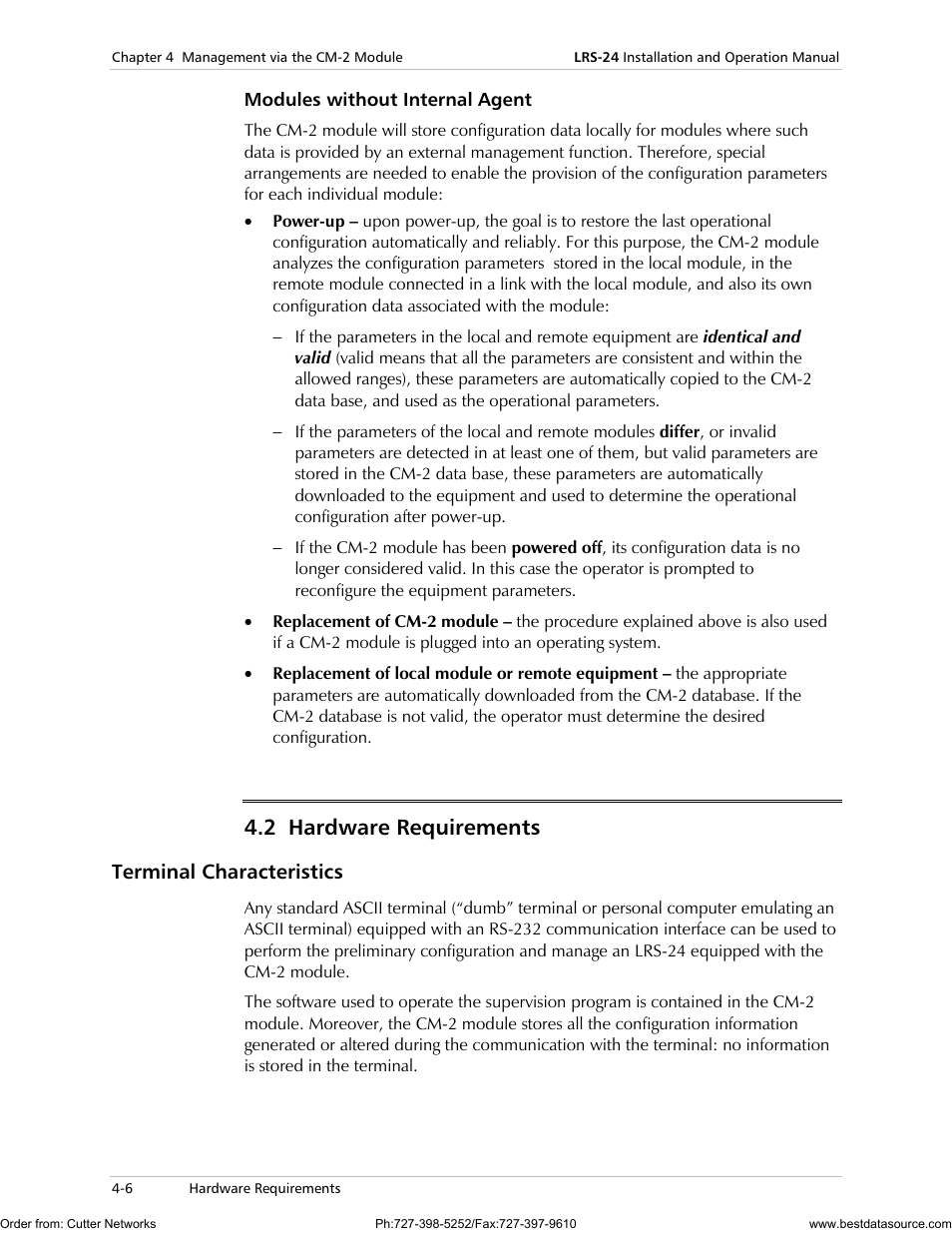 2 hardware requirements, Terminal characteristics | RAD Data comm LRS-24 User Manual | Page 70 / 150