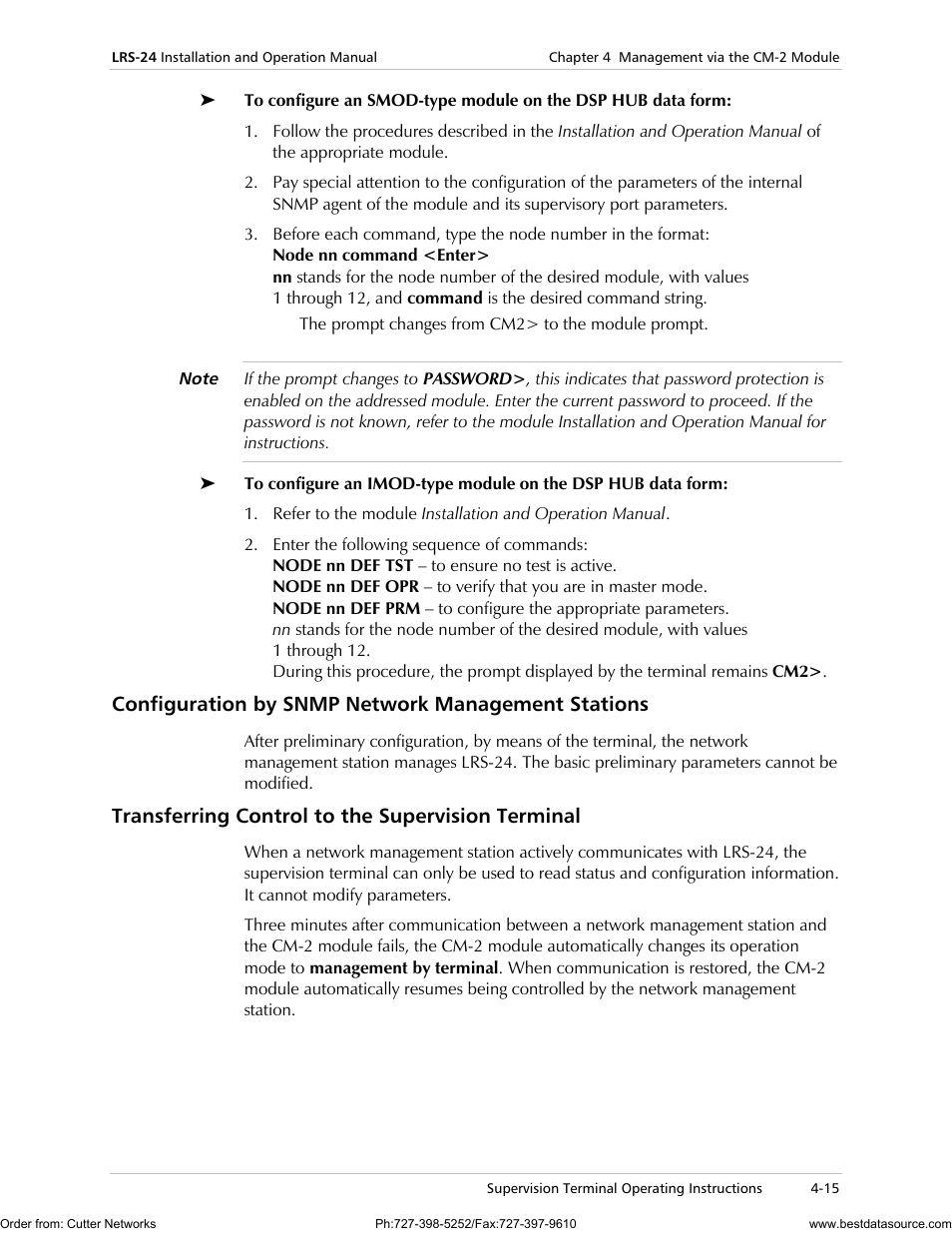 Configuration by snmp network management stations, Transferring control to the supervision terminal | RAD Data comm LRS-24 User Manual | Page 79 / 150