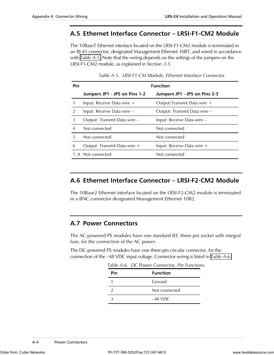 A.7 power connectors | RAD Data comm LRS-24 User Manual | Page 88 / 150