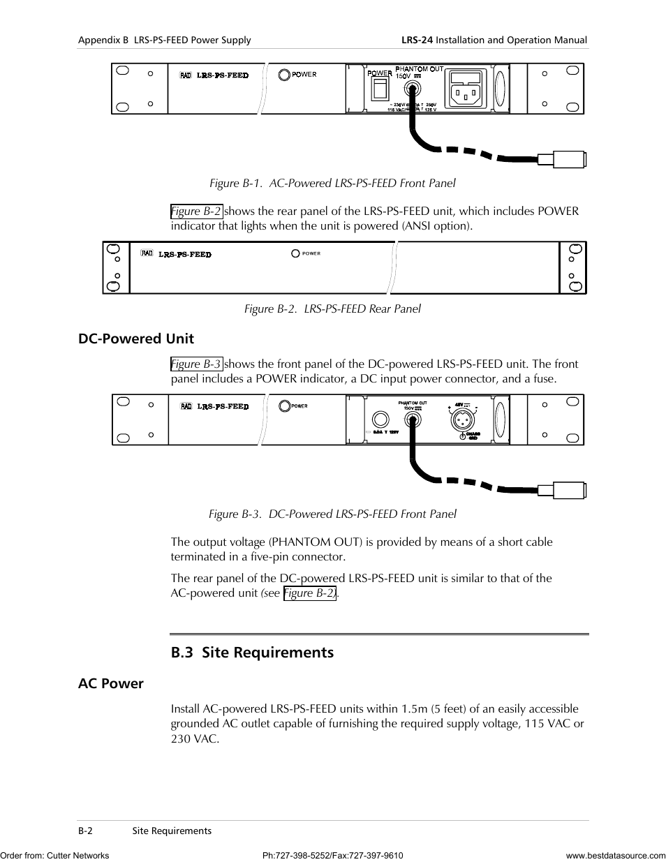 B.3 site requirements, Dc-powered unit, Ac power | RAD Data comm LRS-24 User Manual | Page 90 / 150