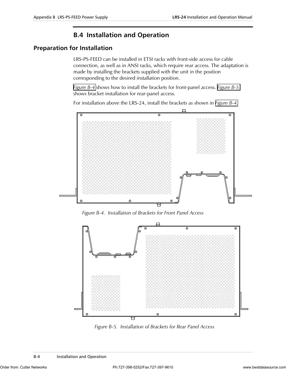 B.4 installation and operation, Preparation for installation | RAD Data comm LRS-24 User Manual | Page 92 / 150