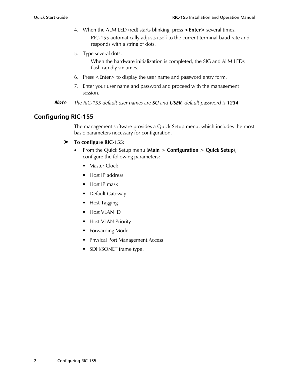 Configuring ric-155 | RAD Data comm 10/100BaseT to STM-1/OC-3 Converter RIC-155 User Manual | Page 12 / 90