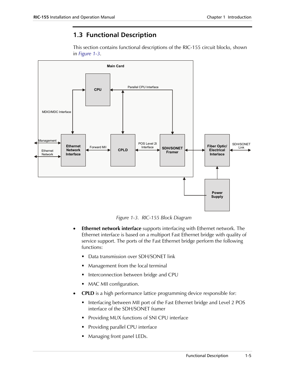 Functional description, 3 functional description | RAD Data comm 10/100BaseT to STM-1/OC-3 Converter RIC-155 User Manual | Page 19 / 90