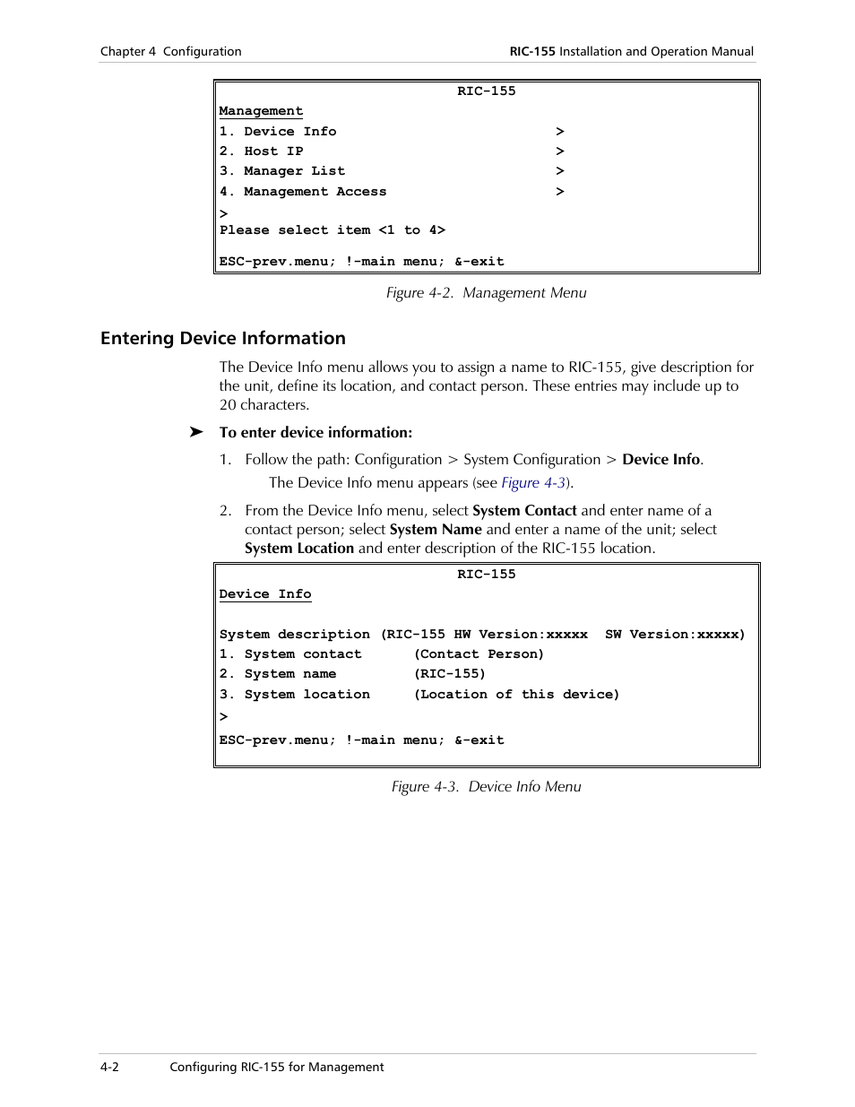 Entering device information, Information, Figure 4-2 | RAD Data comm 10/100BaseT to STM-1/OC-3 Converter RIC-155 User Manual | Page 38 / 90