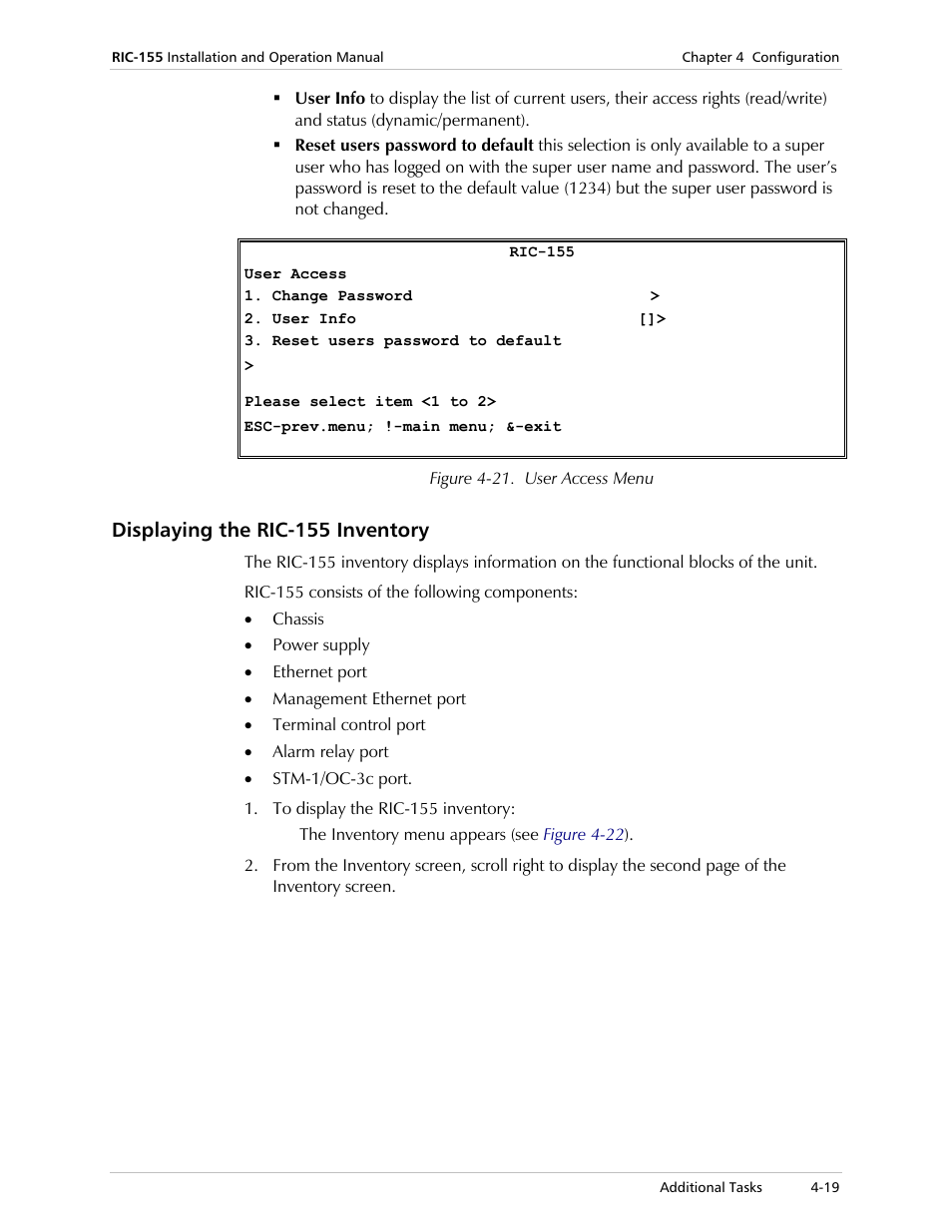 Displaying the ric-155 inventory | RAD Data comm 10/100BaseT to STM-1/OC-3 Converter RIC-155 User Manual | Page 55 / 90